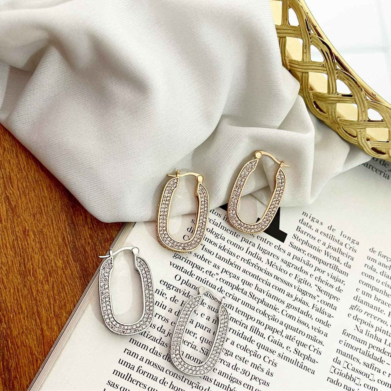 Argola Folheado a Ouro 18K e Prata Cravejado