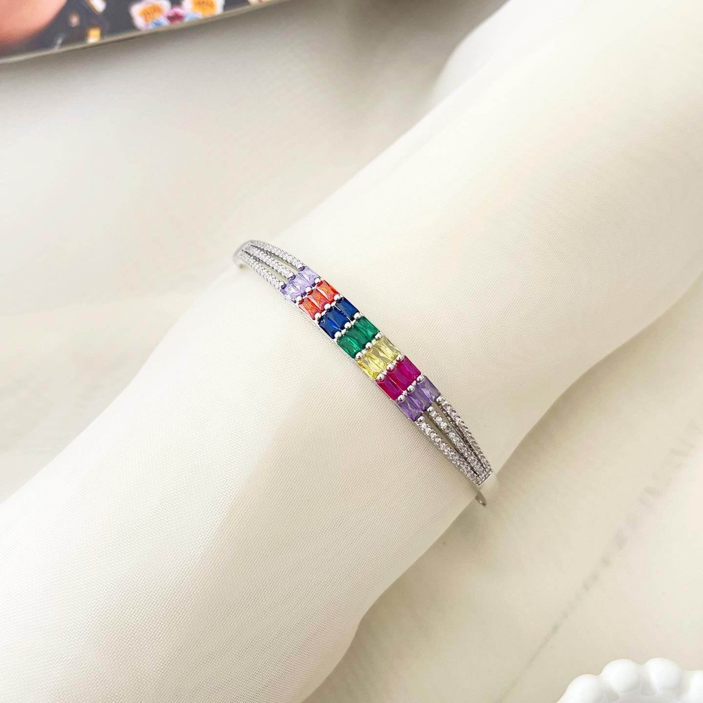 Bracelete Folheado Premium Prata Colunas de Zircônias