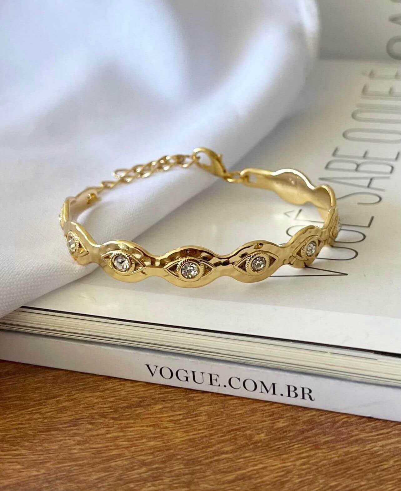 Bracelete Semijoia Olho Grego Cravejado