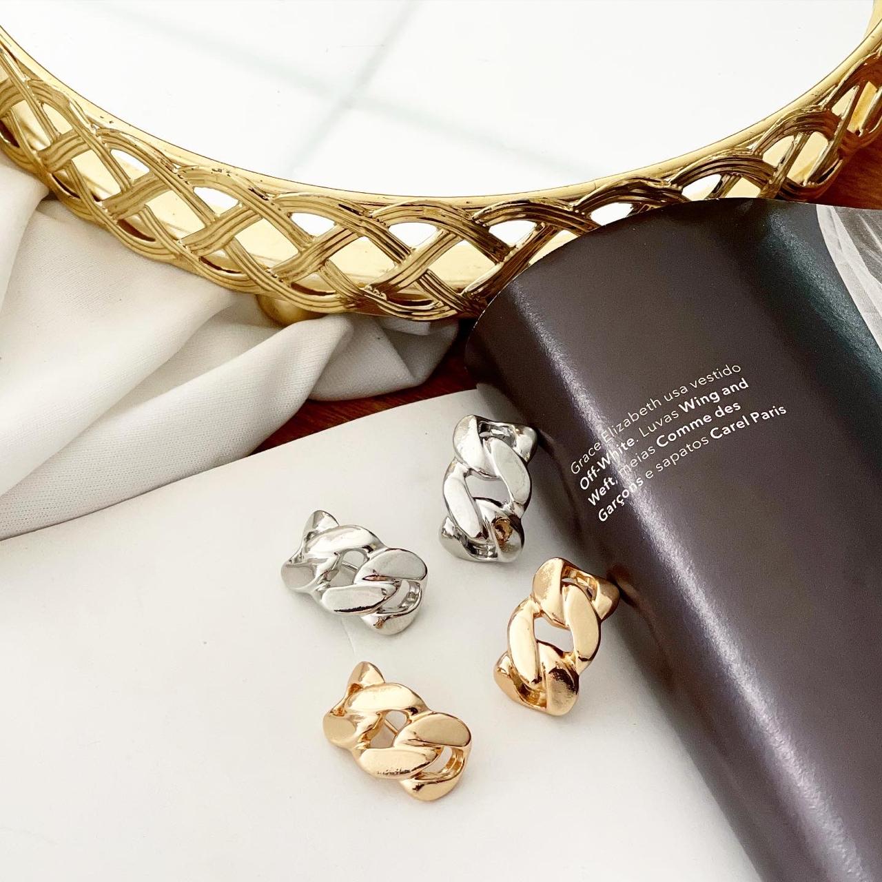 Brinco Folheado a Ouro 18K e Prata Corrente