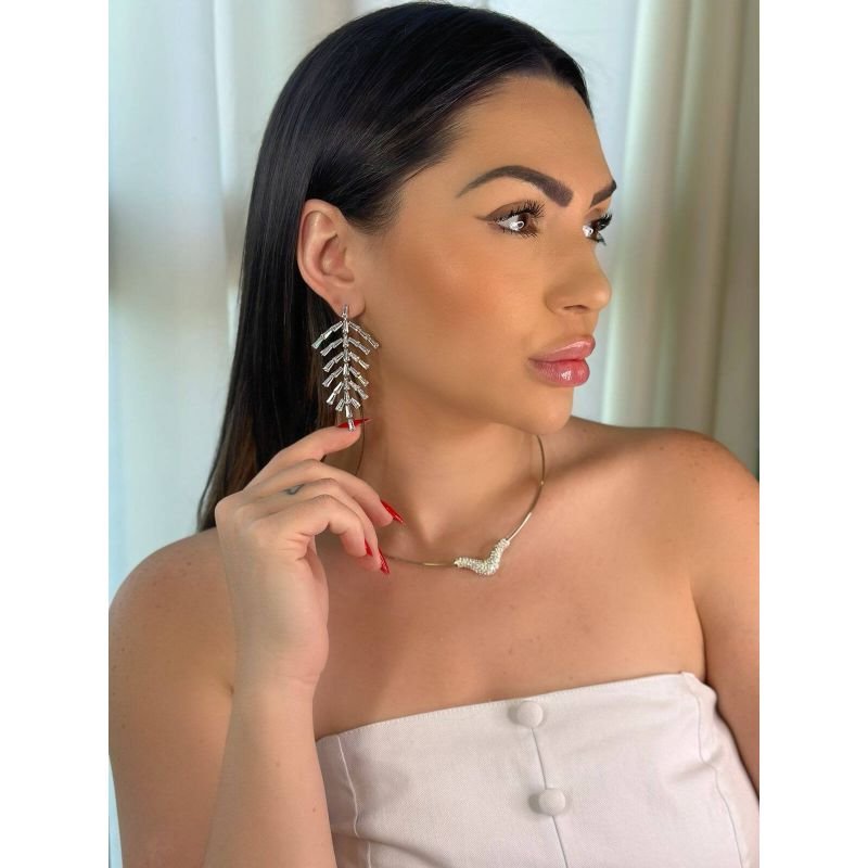 Brinco Folheado a Ouro 18K e Prata Costela de Adão com Zircônia