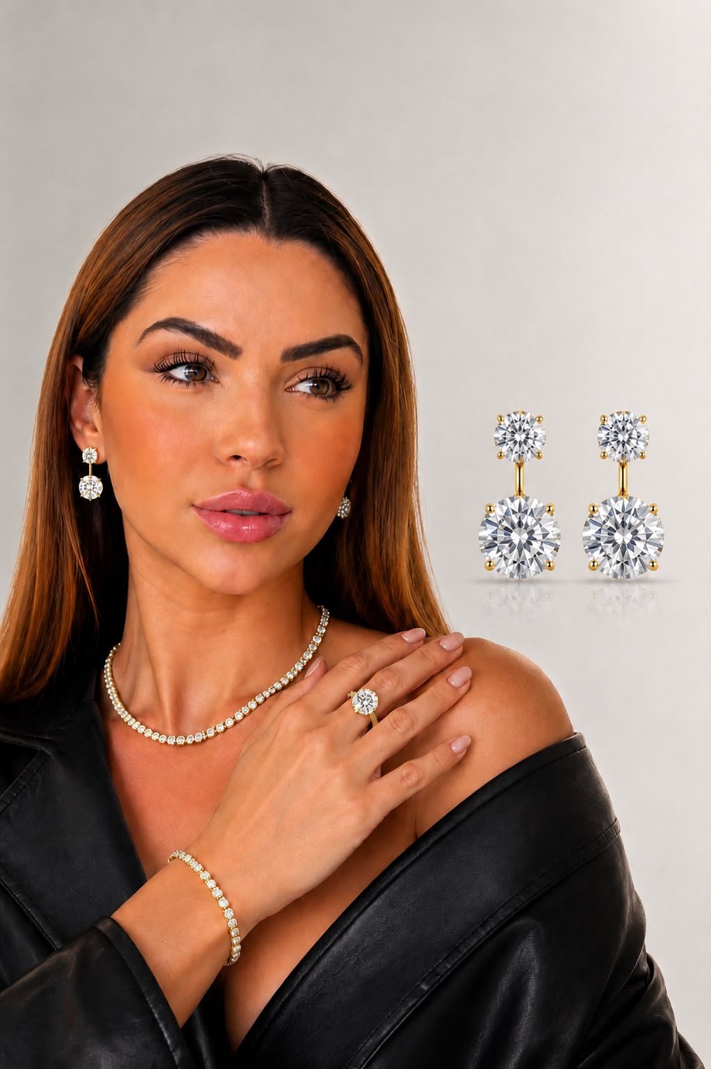 Brinco Virginia Ponto de Luz Cristal 10mm e 12mm Folheado a Ouro18K