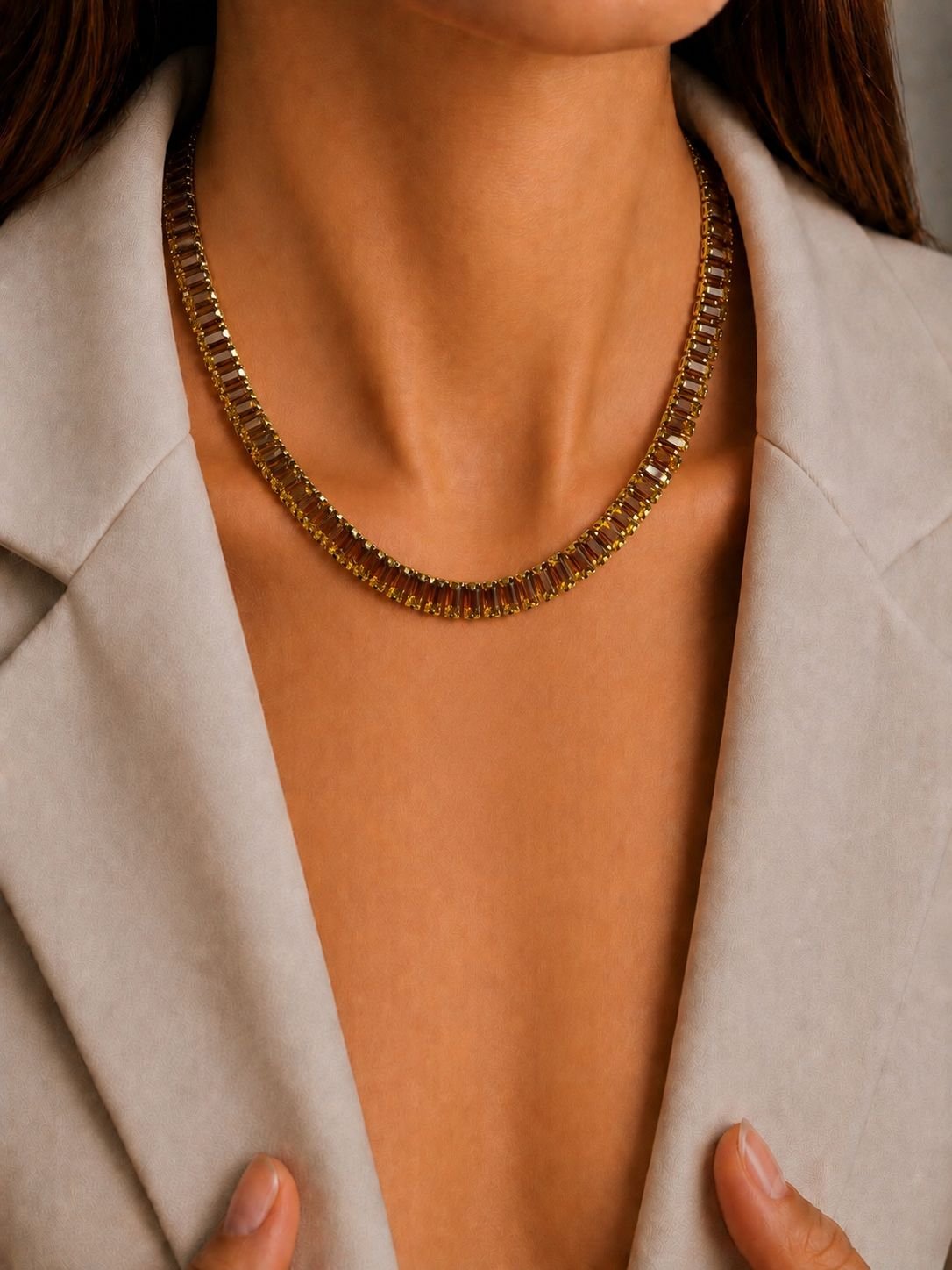 Colar Baguete Marrom Folheado a Ouro18k