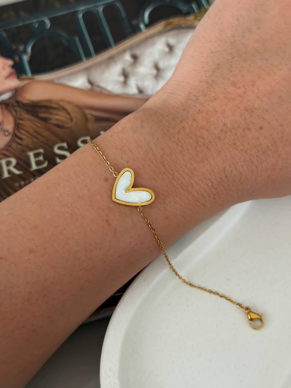Pulsiera Aço Inoxidável Dourado Coração